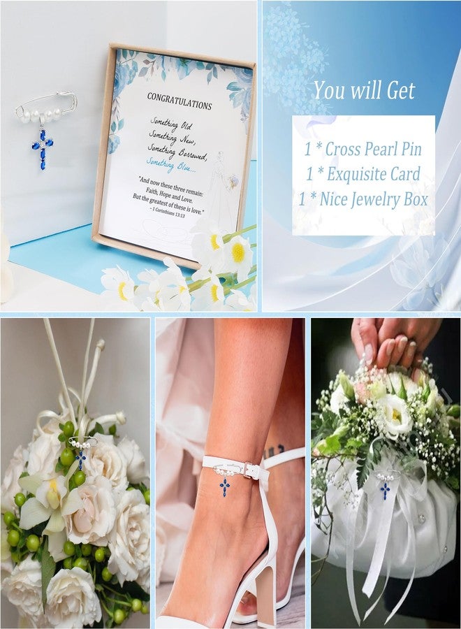 PEALICIOUS Something Blue Gift for Bride, Bridal Shower Gifts from Mom Sister Friend, Blue Bridal Bouquet Charm as Christian Wedding Gifts, Cross Pin Easily Attaches to Bridal Bouquet, Garter, Dress - Image 3